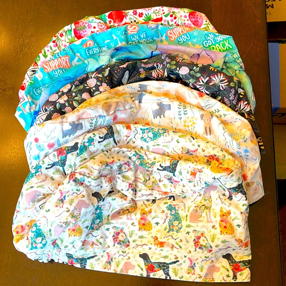 Lot of 6 Flying Rabbit Caps Euro style scrub hats- Satin Lined